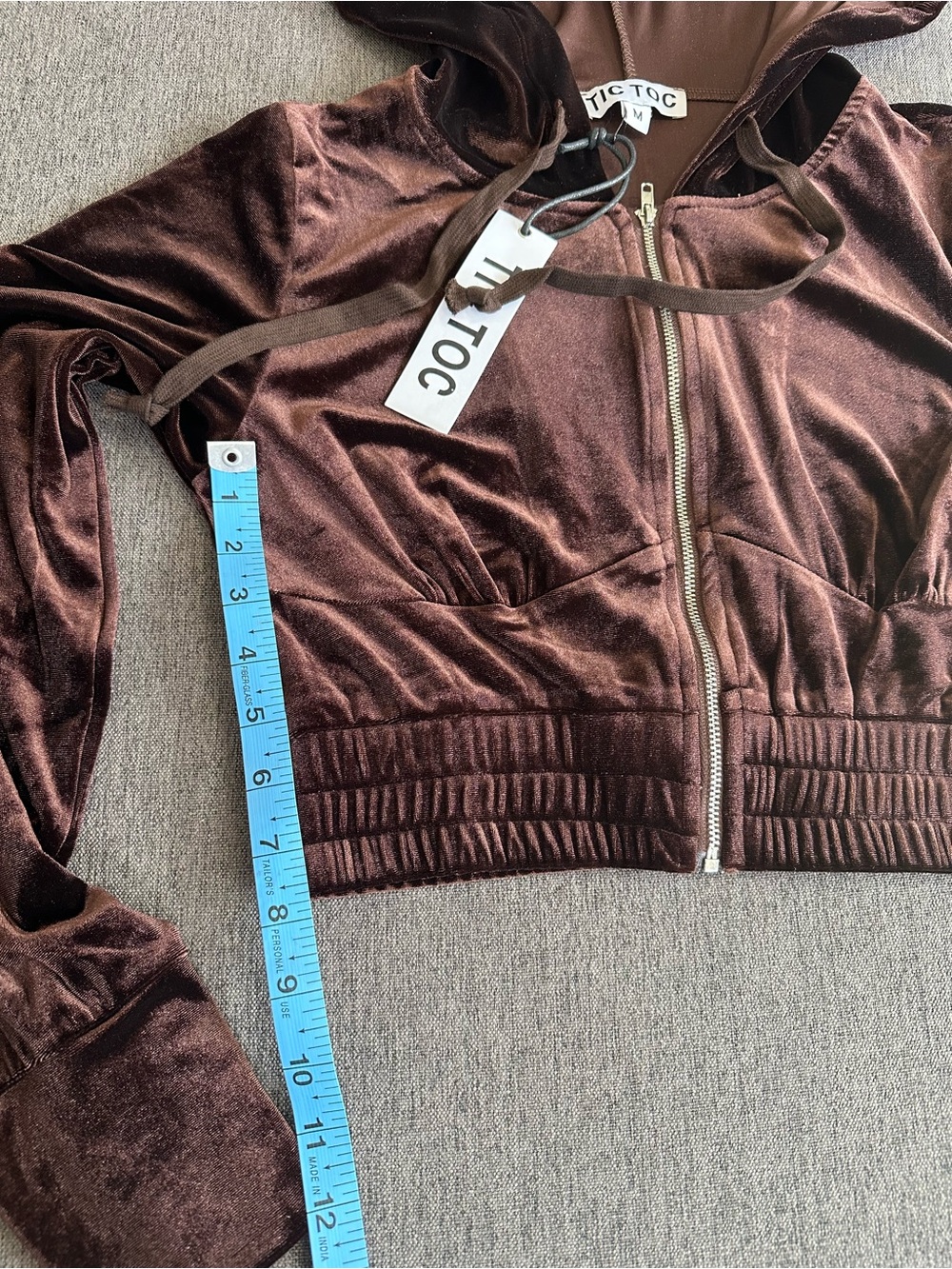 TIC TOC Cropped Brown Velvet Hoodie & Shorts Set - Picture 5 of 6